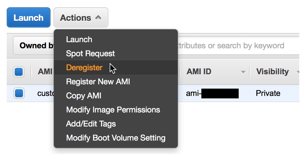 Figure 4 - Deregister the AMI to Avoid Incurring Costs